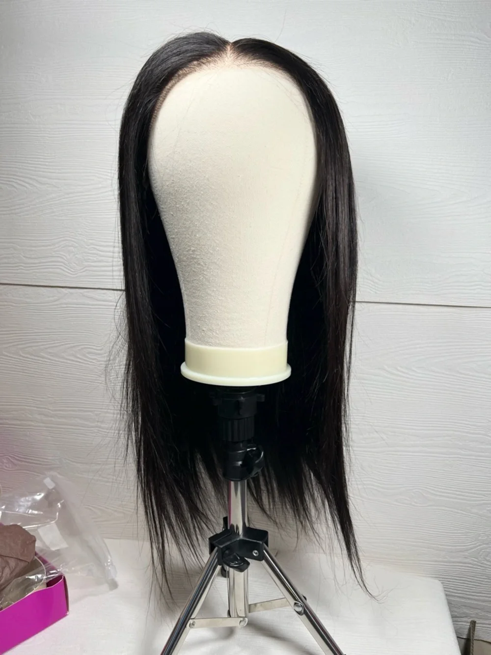 Natural Black Human Hair Straight Glueless Pre Cut 20 Inch Wig